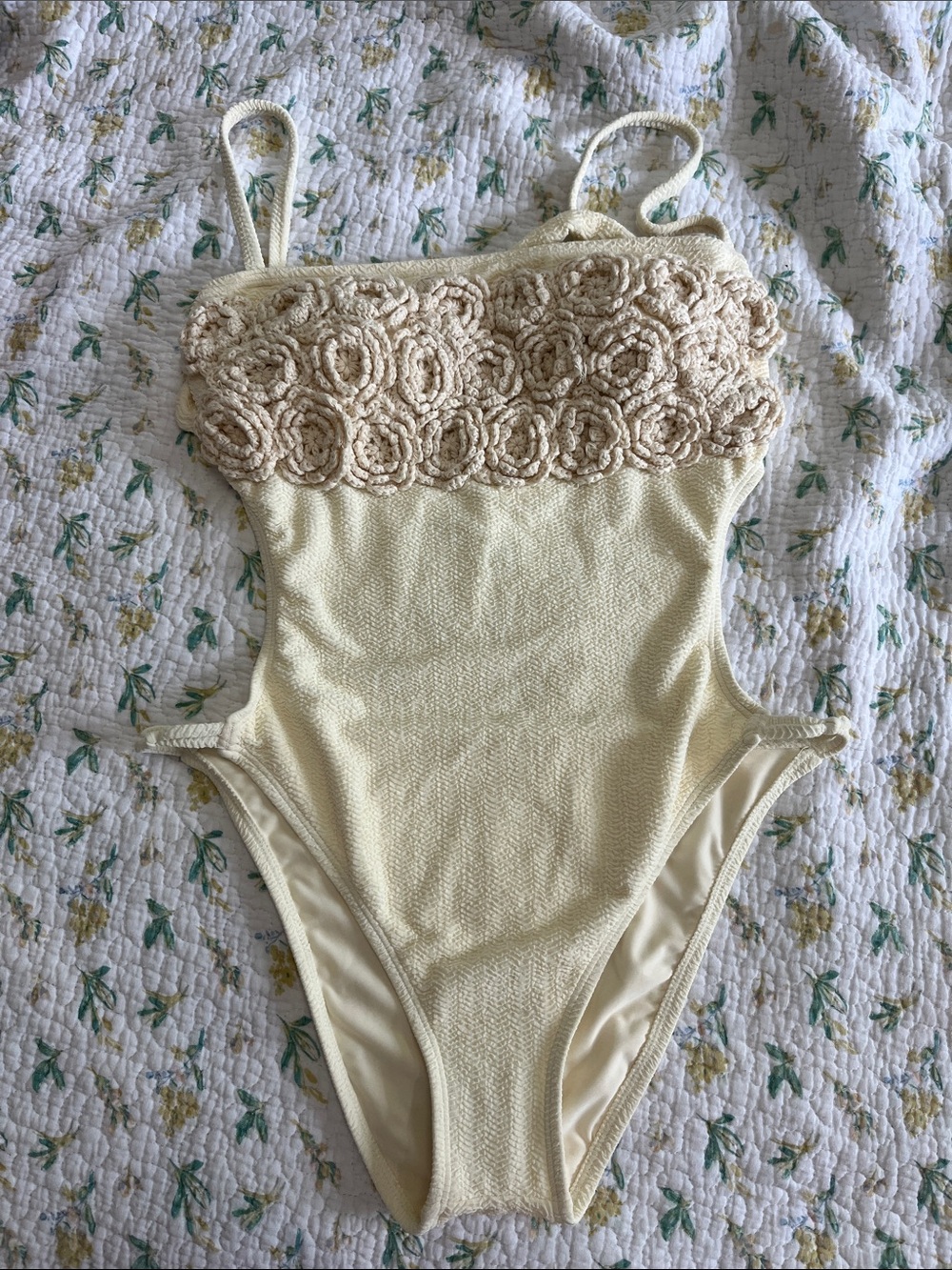 ANTONIO MELANI Cream Textured One-Piece Swimsuit with Crochet Bodice - Picture 3 of 5